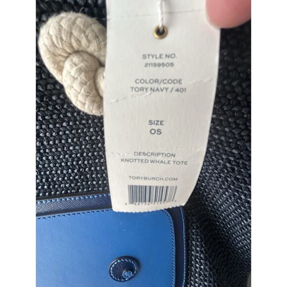 NWT Tory Burch Knotted Whale Tote Navy Blue Handbag Beach Pool Vacation Bag Rare - Picture 4 of 16